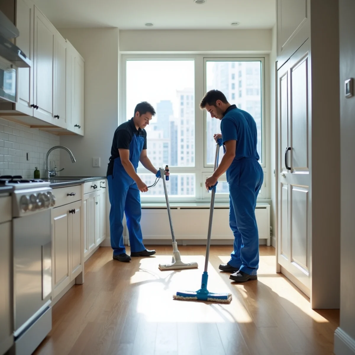 Professional cleaner scrubbing a bathroom during deep cleaning in New York