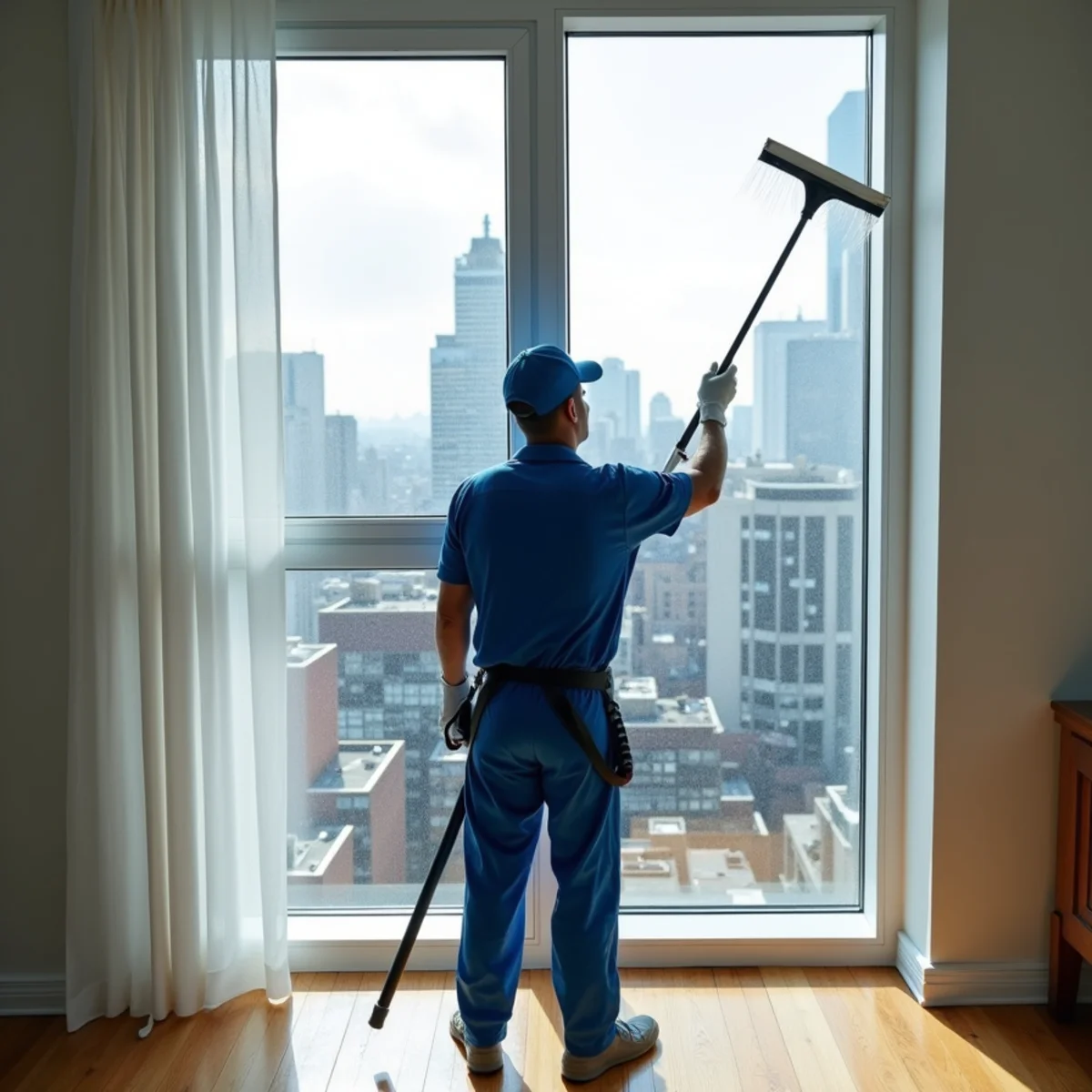 Interior window cleaning inside a New York apartment