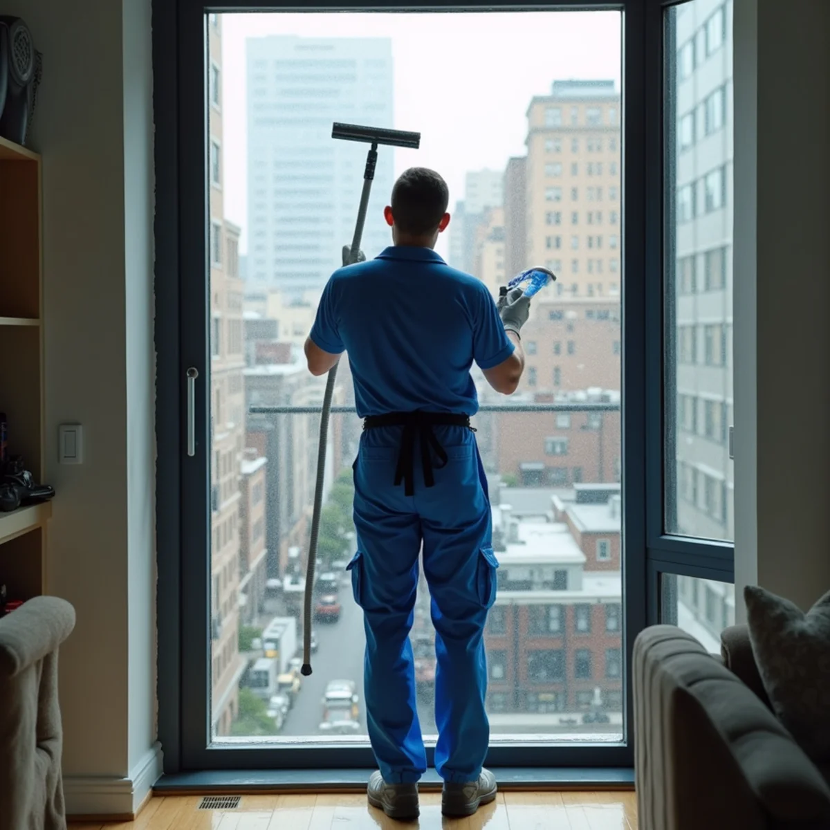 Safe interior window cleaning inside a New York apartment