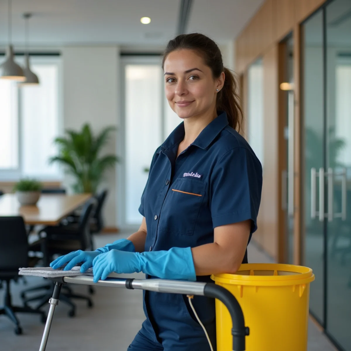 Professional cleaner following an office checklist in New York