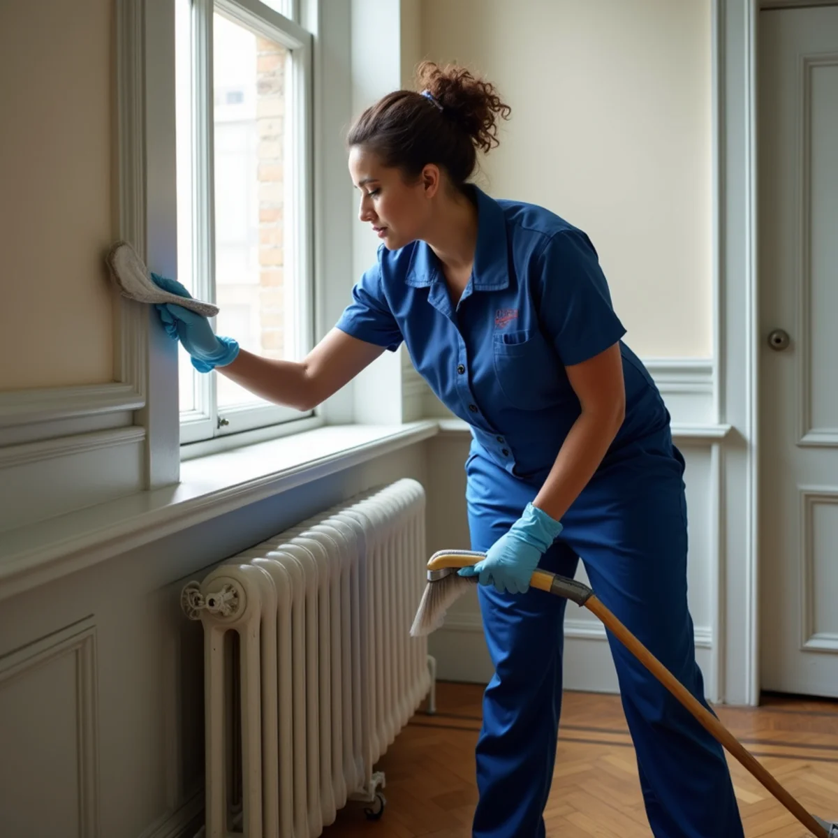 Careful cleaning of original details in a New York pre-war apartment